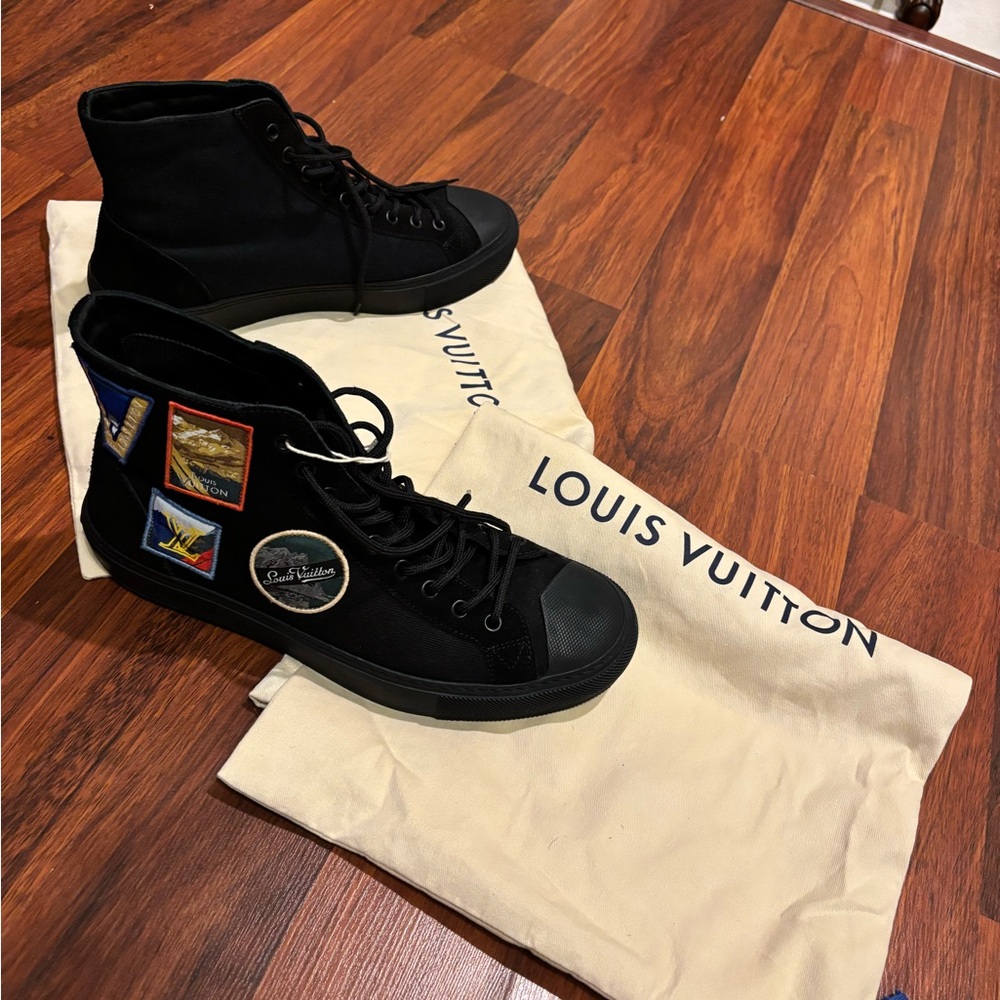 Louis Vuitton Black Canvas Sneakers with Patches
